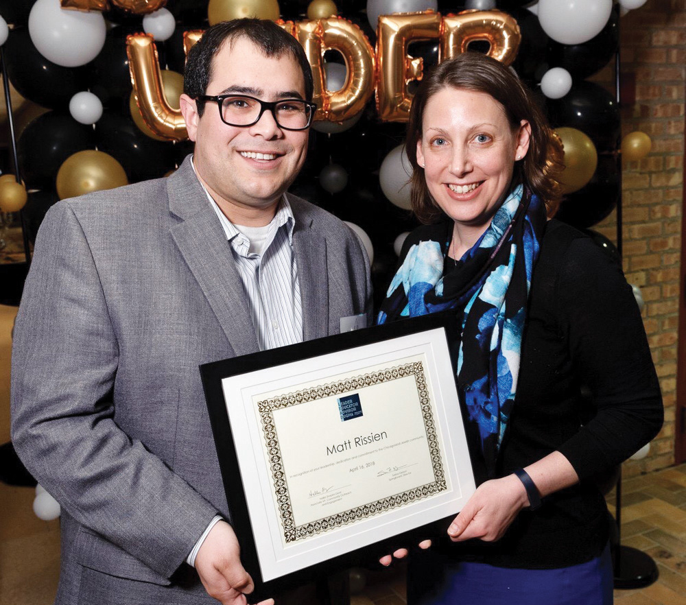 Matt Rissien was recognized last month by JUF Springboard in Chicago with the LEAD award. He is shown here with Hallie Shapiro Devir, JUF’s associate VP for community outreach and engagement.