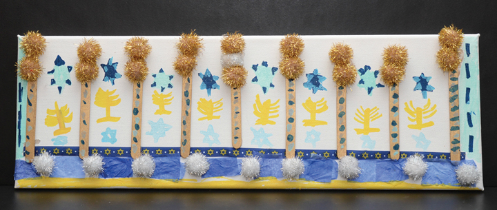 First-grader Ava Gordon created this decorative hanukkiah.